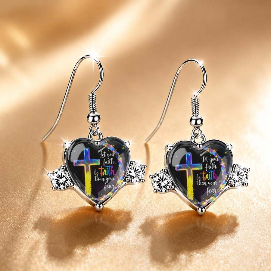 Rainbow Cross Heart Dangle Earrings