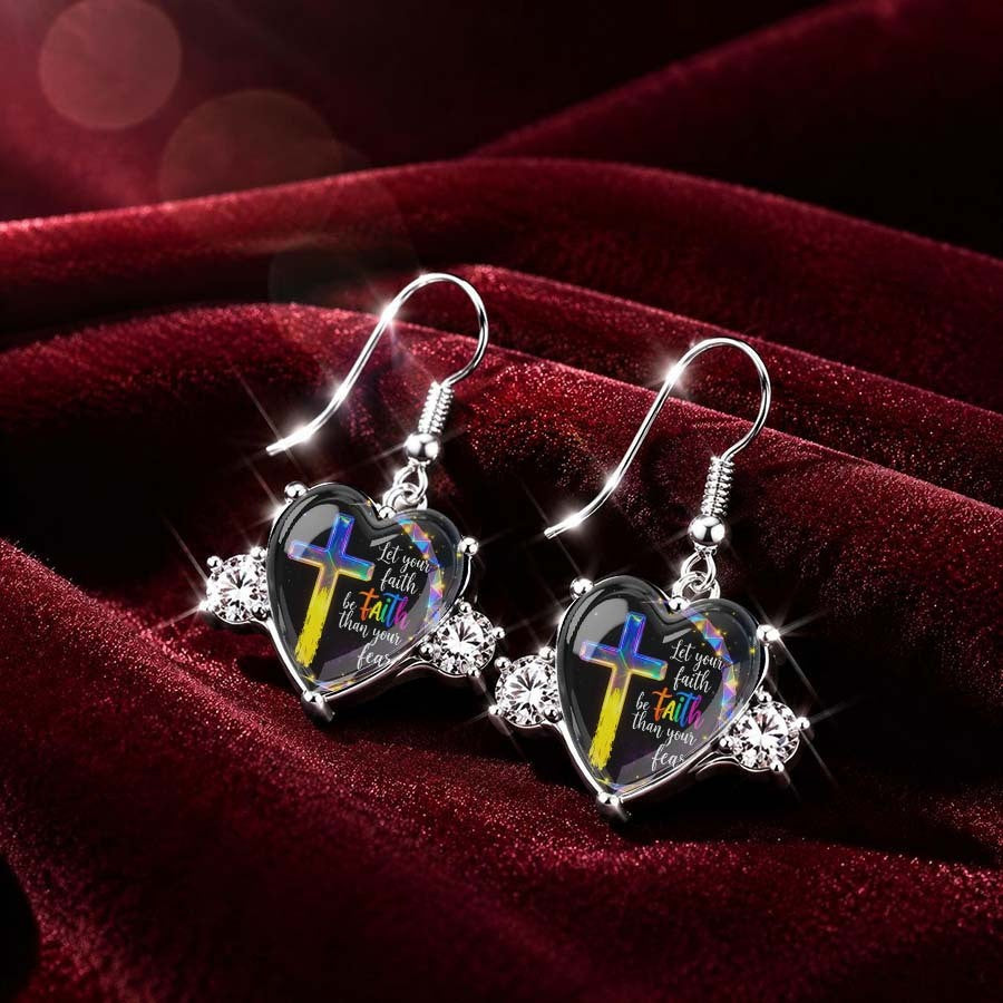 Rainbow Cross Heart Dangle Earrings