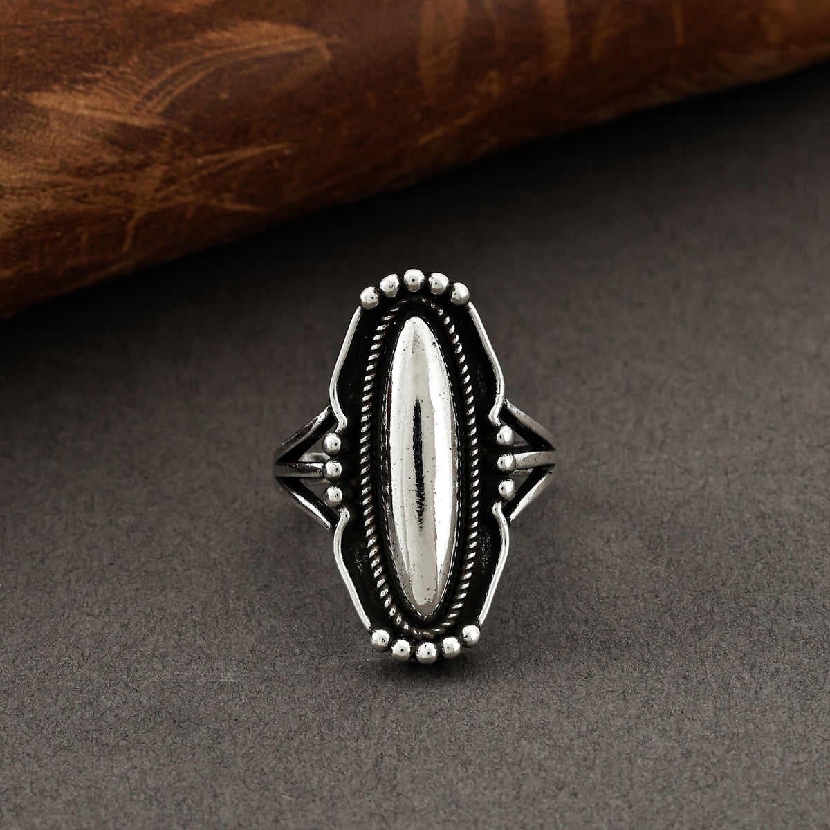 Silver-Tone Oval Bead Ring