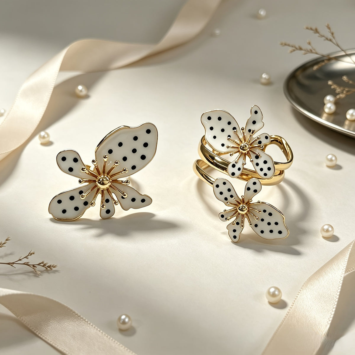 Polka Dot Flower Open Ring