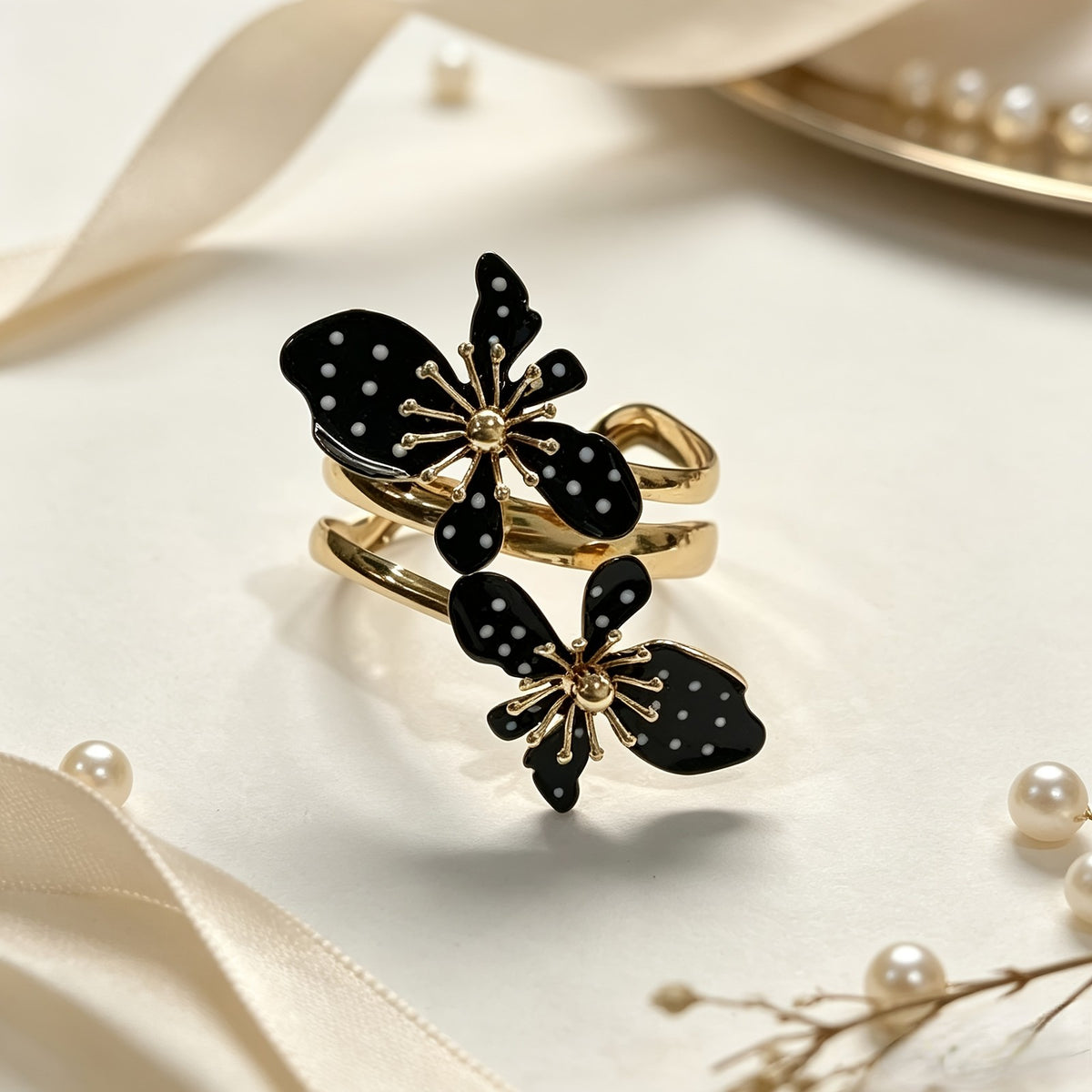 Polka Dot Flower Open Ring