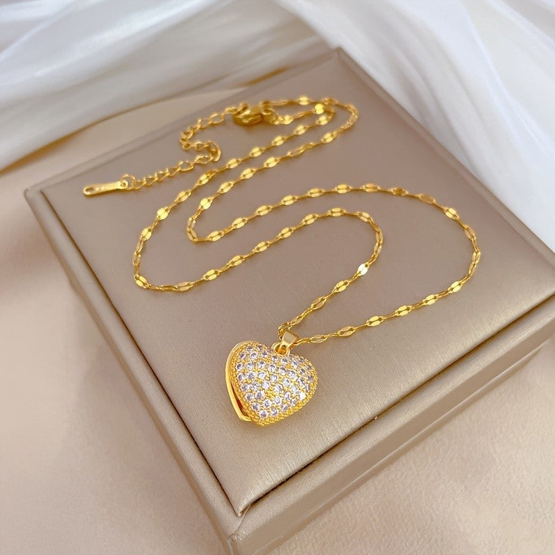 Crystal Pave Heart Locket Necklace
