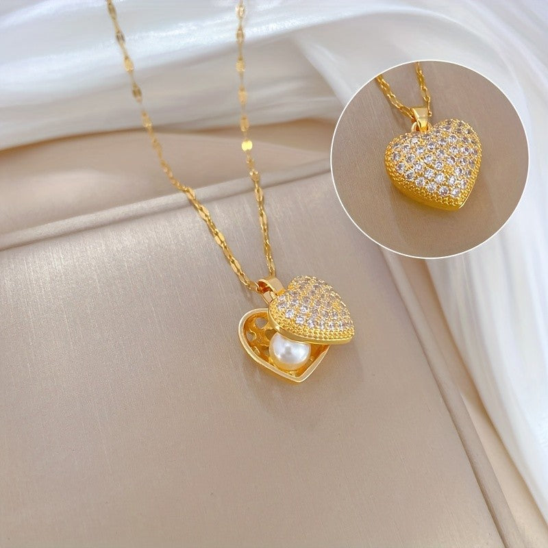 Crystal Pave Heart Locket Necklace