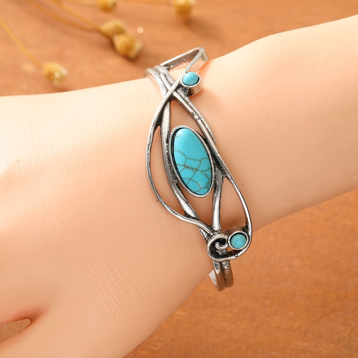 Turquoise Twisted Wire Cuff Bangle