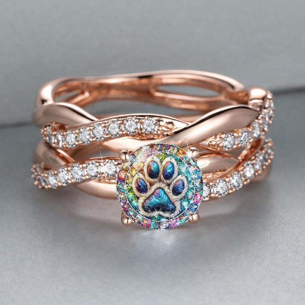 Colorful Paw Print Crossover Ring