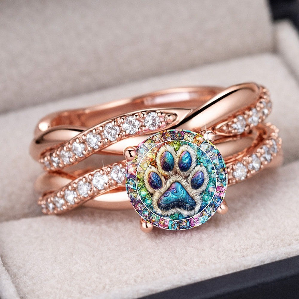 Colorful Paw Print Crossover Ring