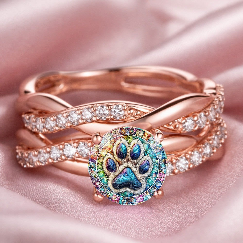 Colorful Paw Print Crossover Ring