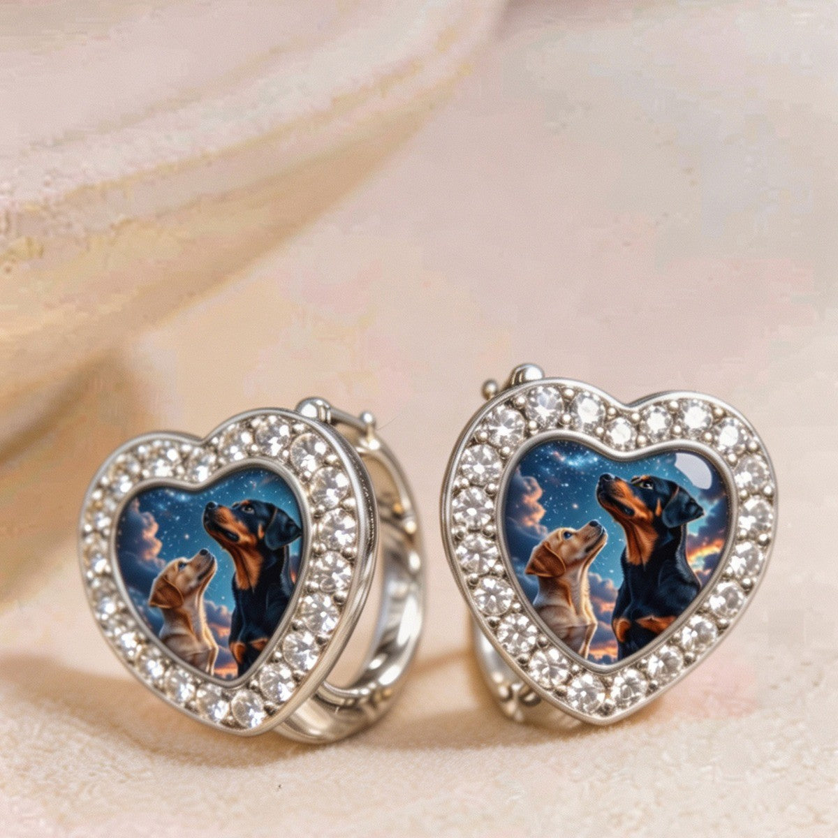 Starry Sky Dog Heart Earrings