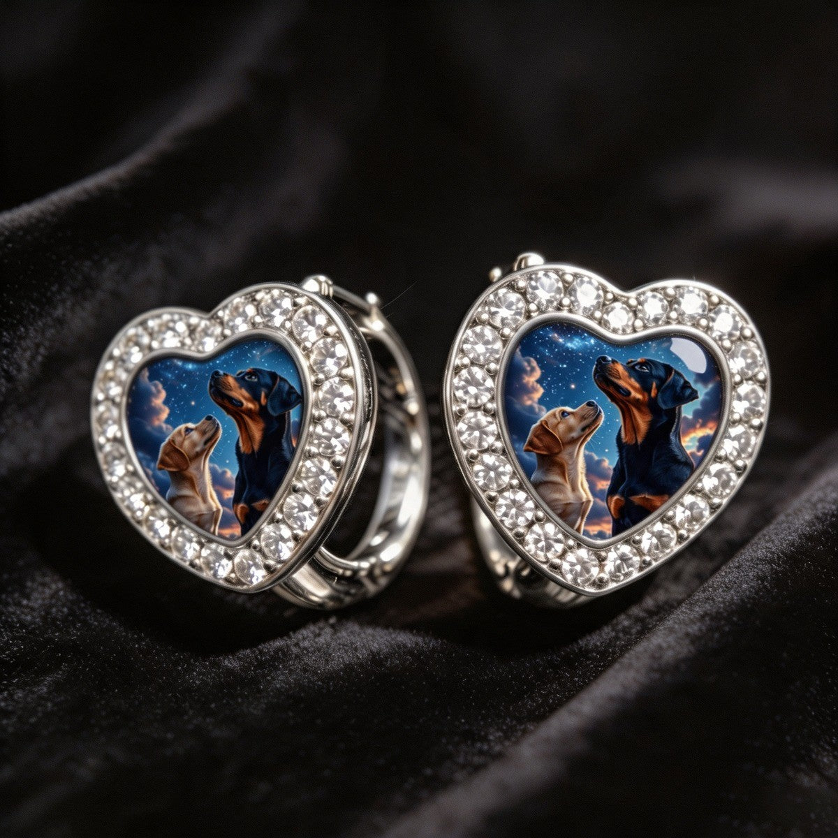 Starry Sky Dog Heart Earrings