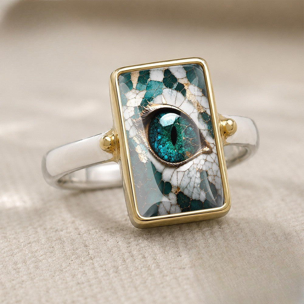 Green Mosaic Eye Square Ring