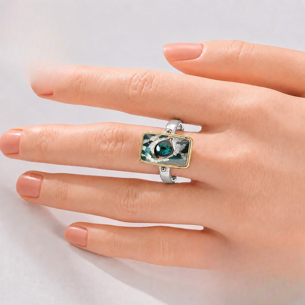 Green Mosaic Eye Square Ring