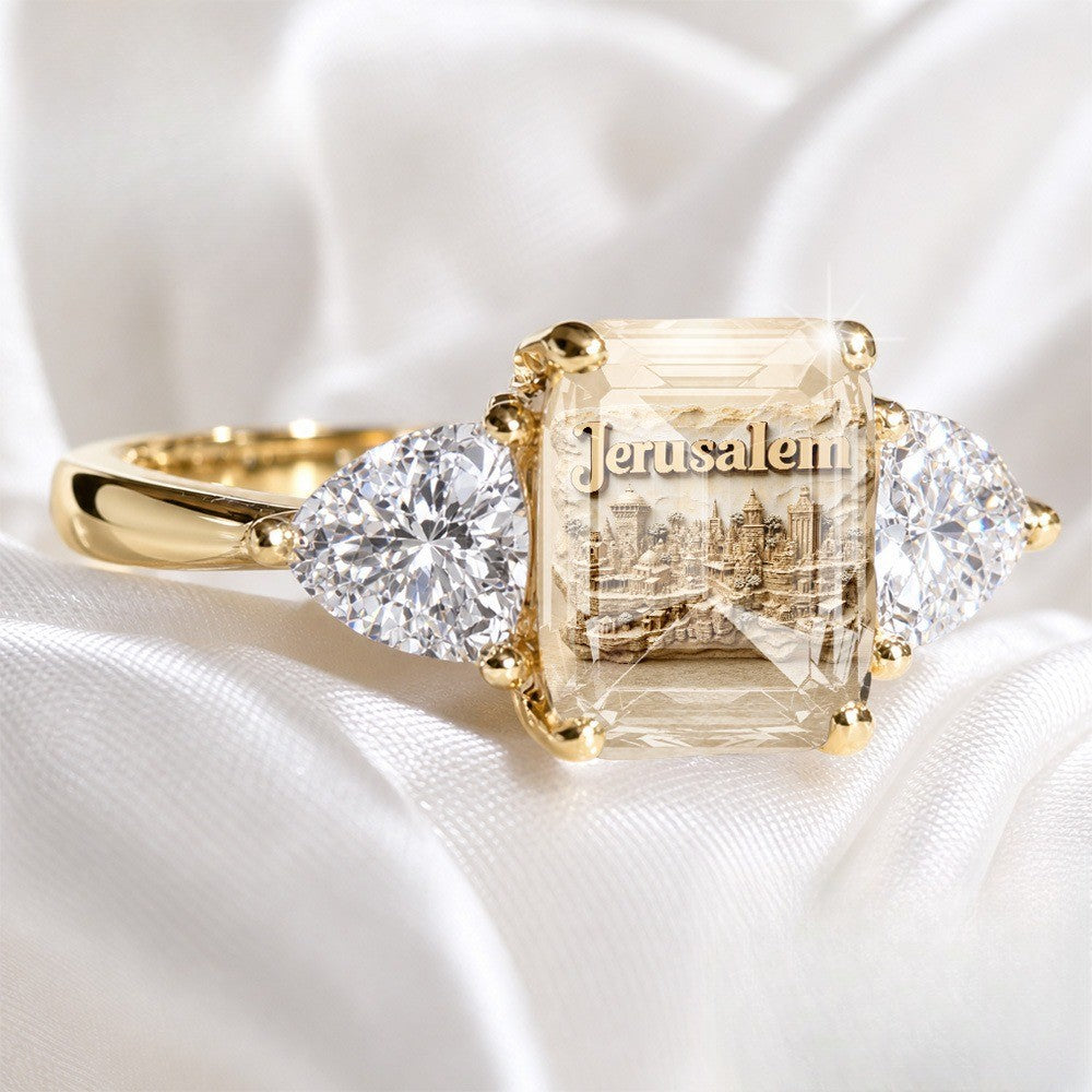 Jerusalem Cityscape Three-Stone Ring