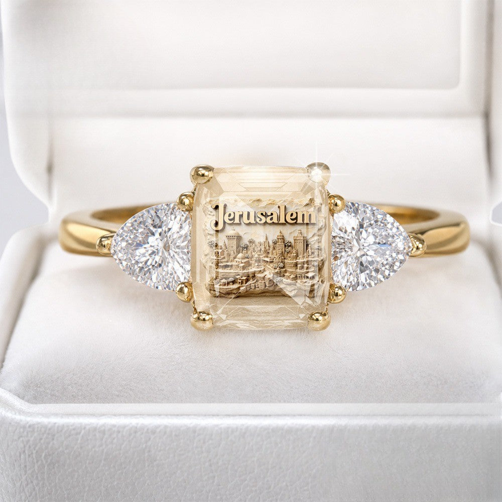 Jerusalem Cityscape Three-Stone Ring