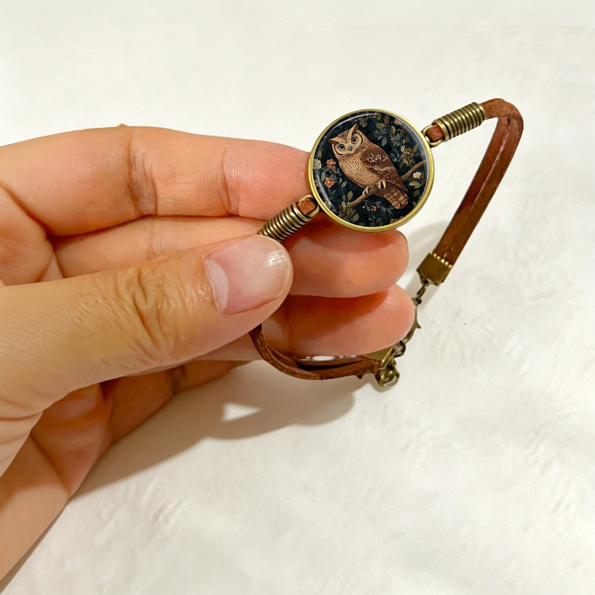 Owl & Floral Glass Cabochon Bracelet