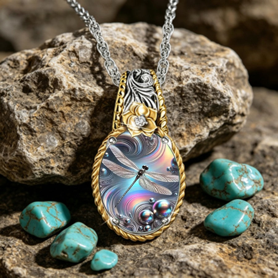 Dragonfly Iridescent Pendant Necklace