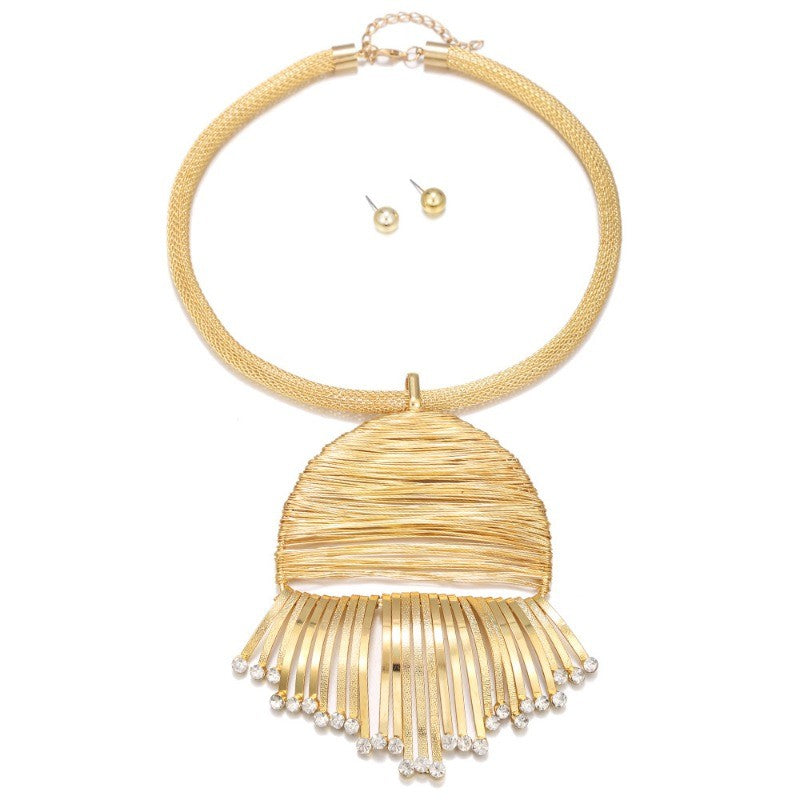 Gold-Tone Fringe Pendant Necklace & Earring Set