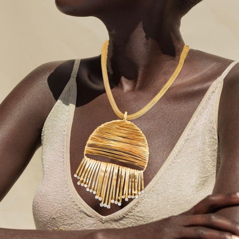 Gold-Tone Fringe Pendant Necklace & Earring Set
