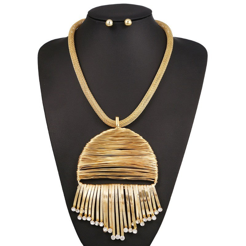 Gold-Tone Fringe Pendant Necklace & Earring Set