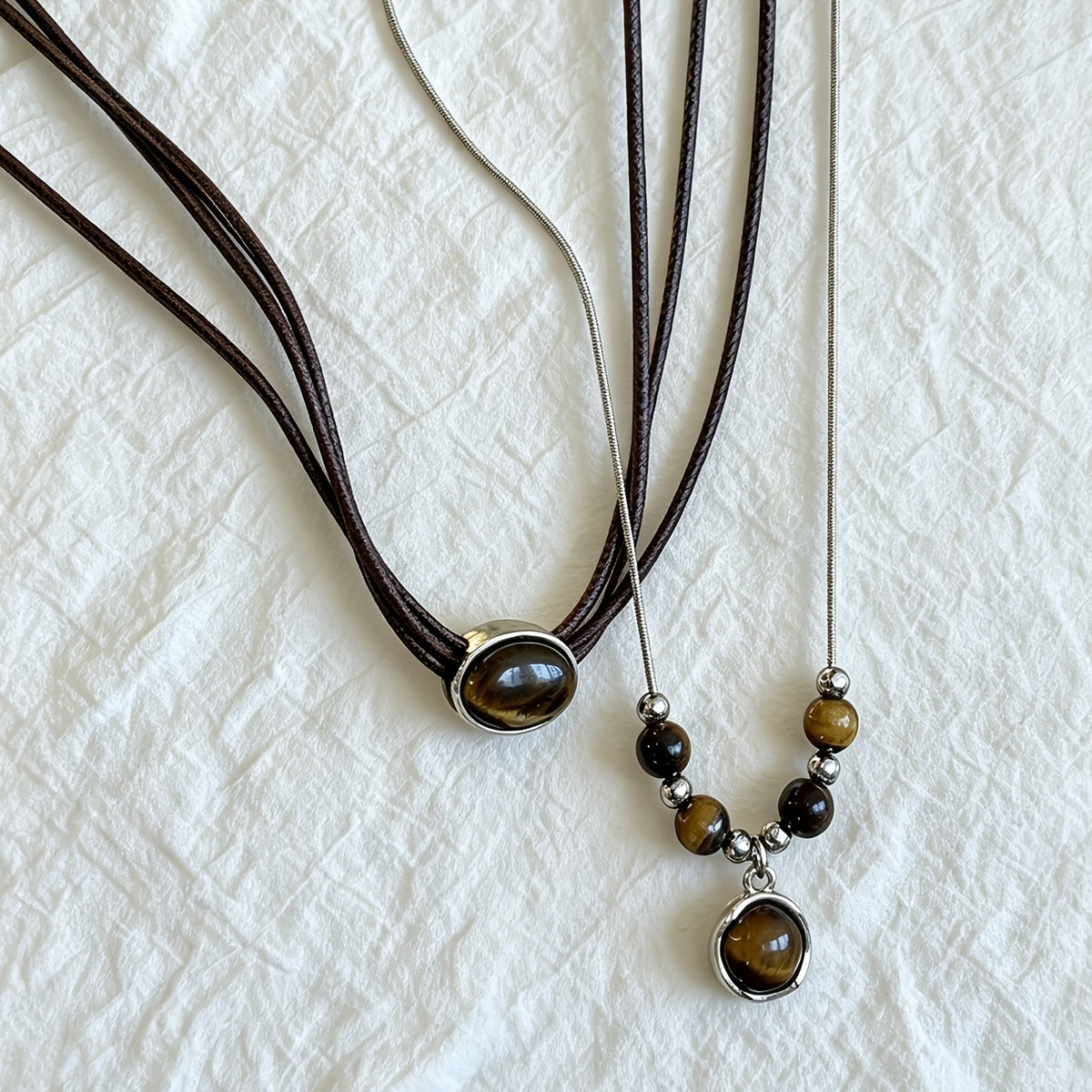 Brown Stone Layered Necklace Set
