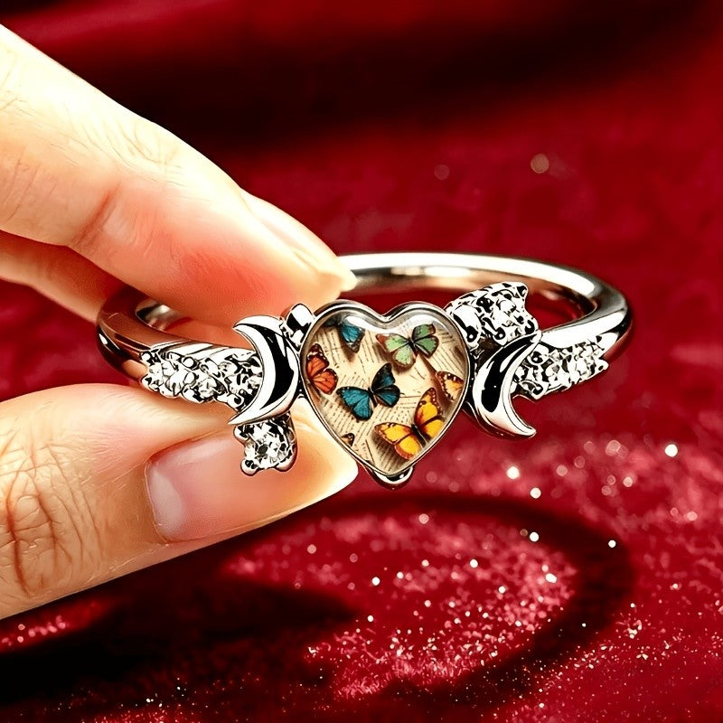 Colorful Butterfly Heart Ring