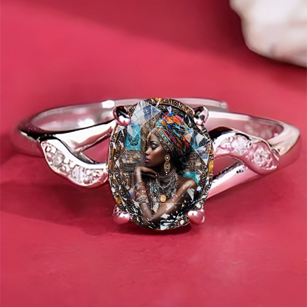African Portrait Oval Ring