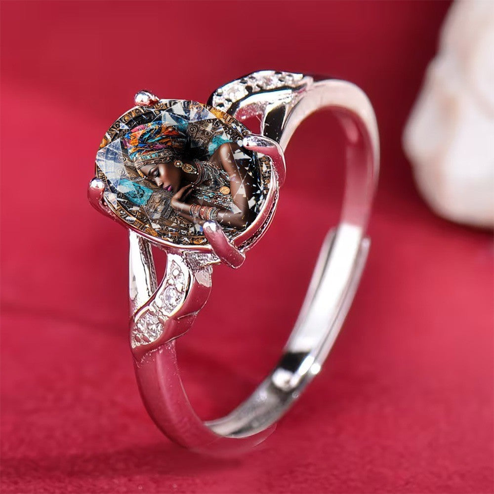 African Portrait Oval Ring