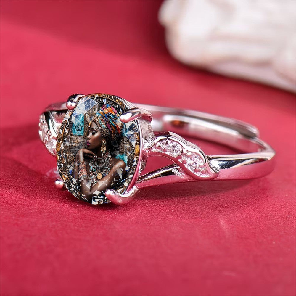 African Portrait Oval Ring