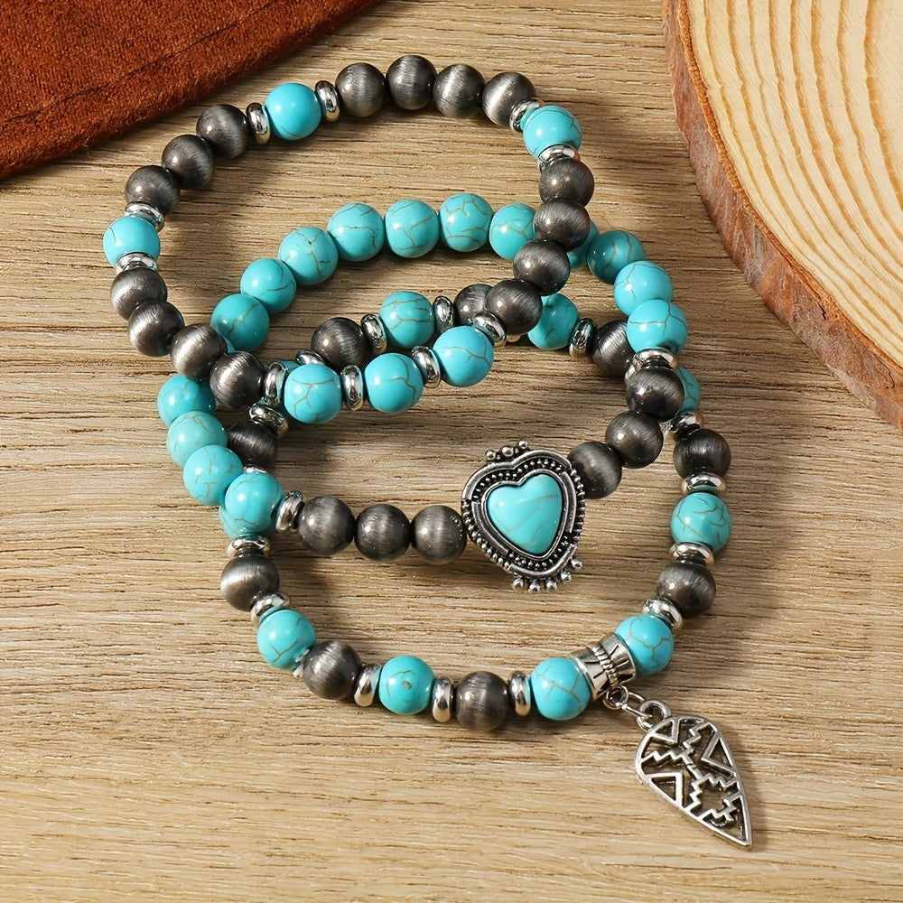 Turquoise Heart & Arrowhead Bracelet Set