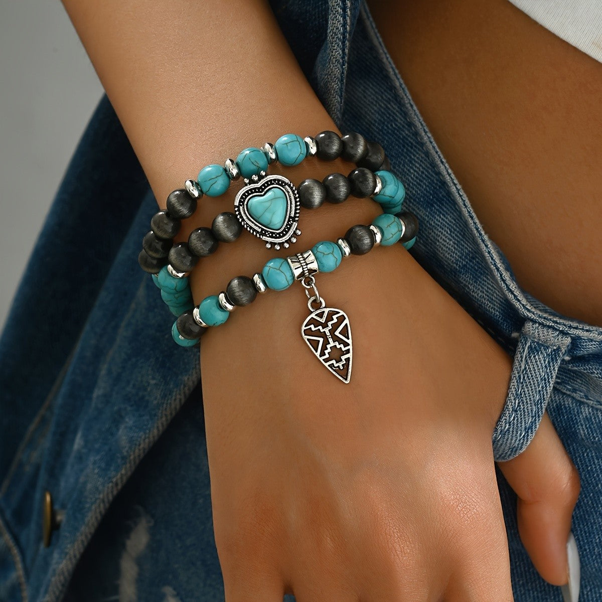 Turquoise Heart & Arrowhead Bracelet Set