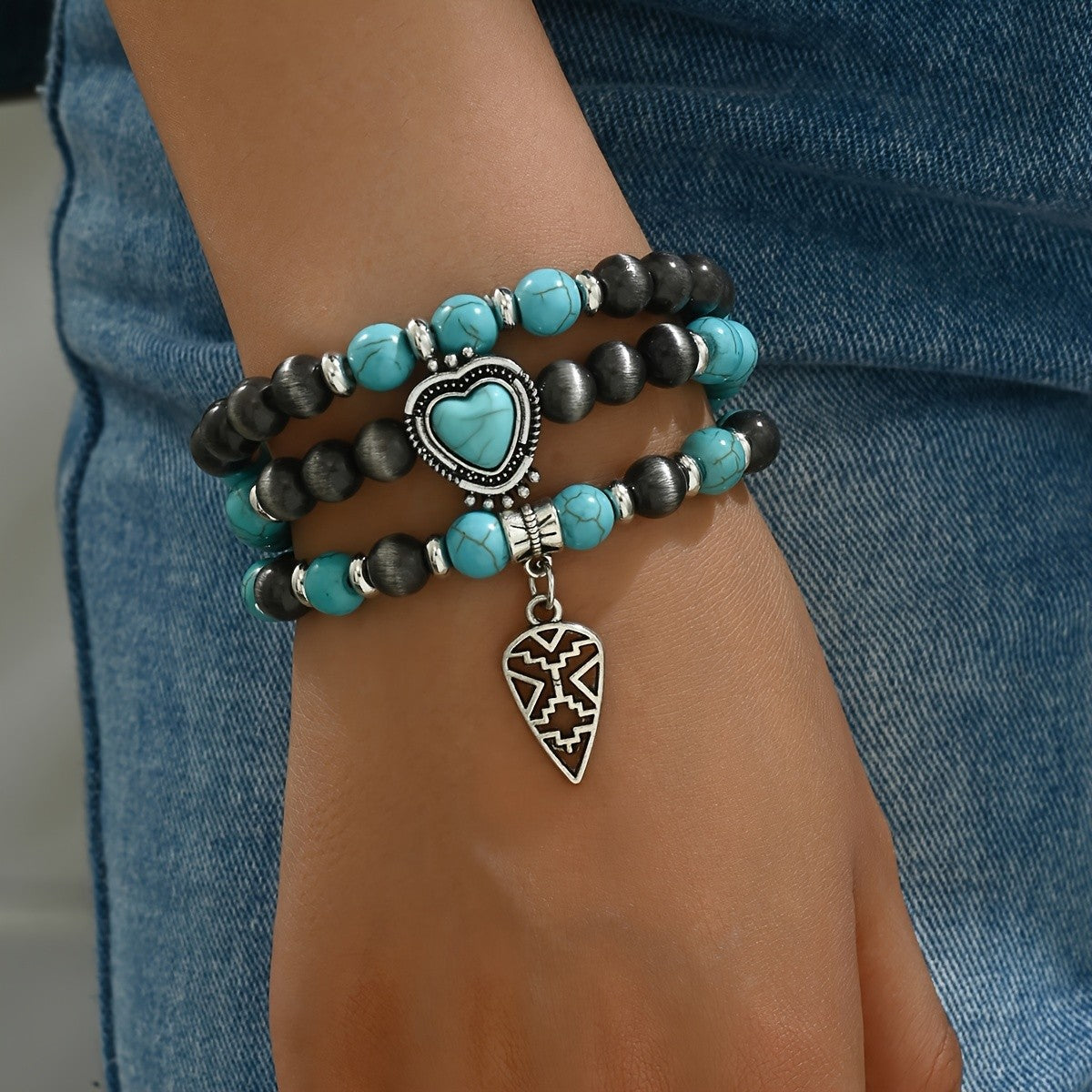 Turquoise Heart & Arrowhead Bracelet Set