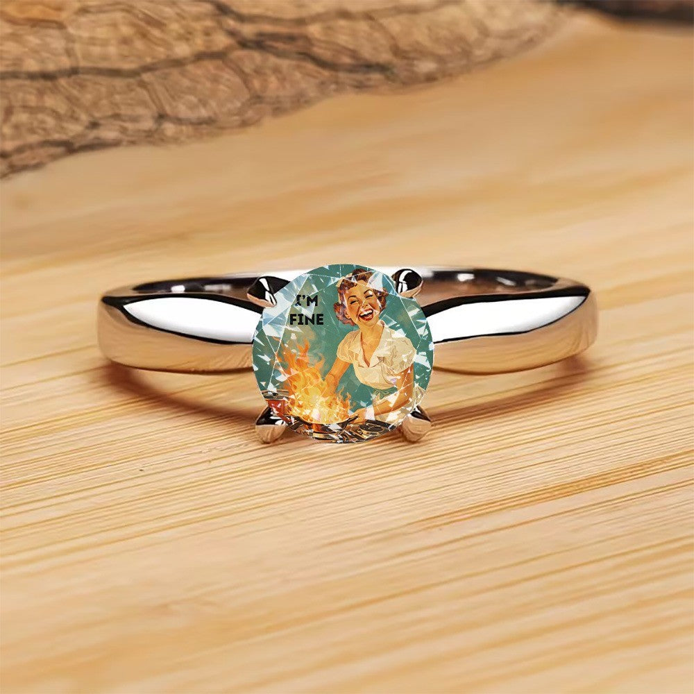 Retro 'I'm Fine' Illustration Ring