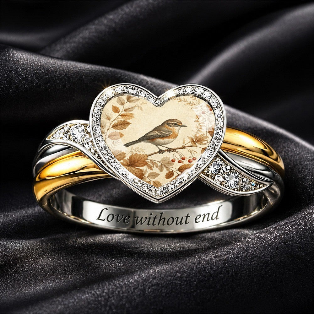 Heart Bird & Leaves Ring