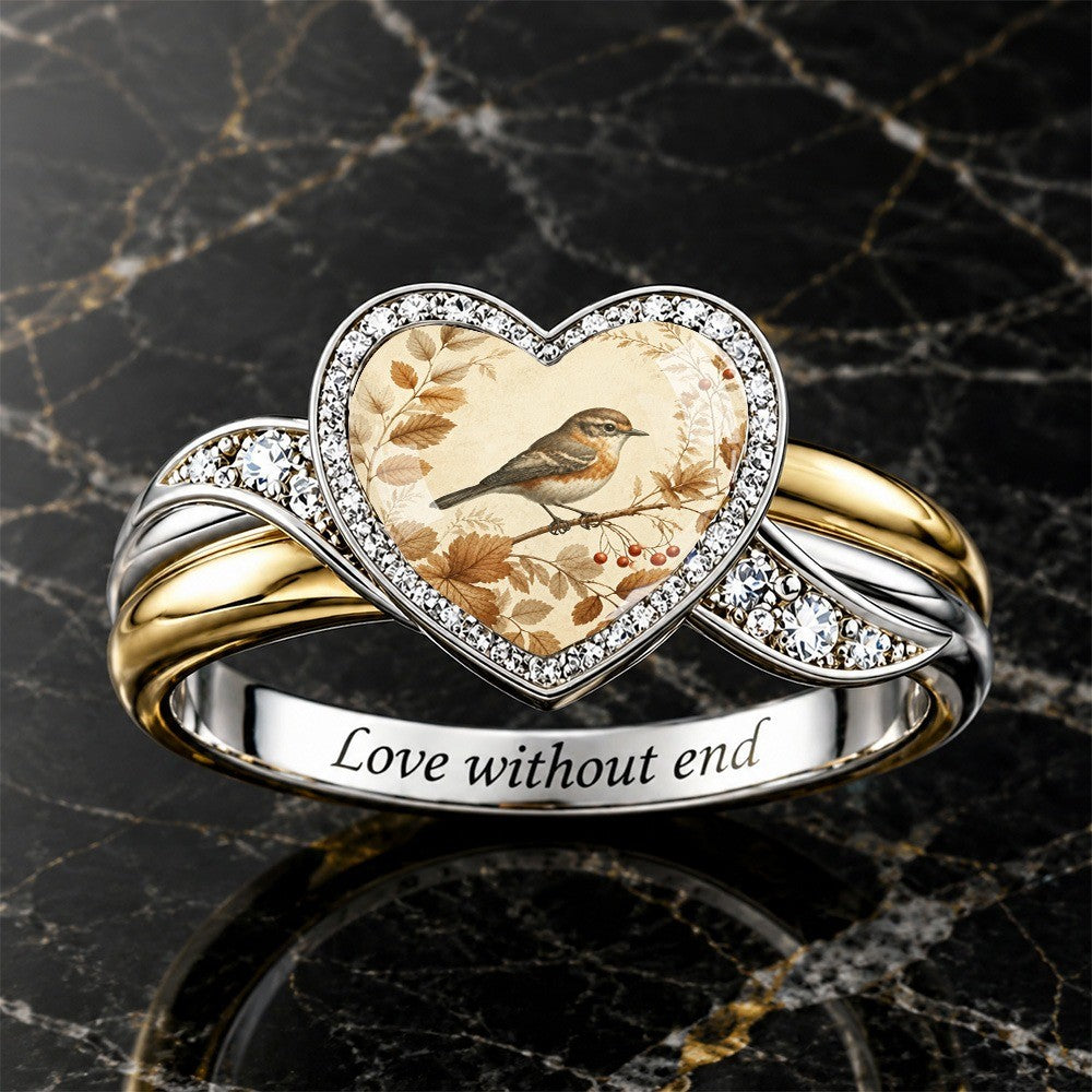 Heart Bird & Leaves Ring