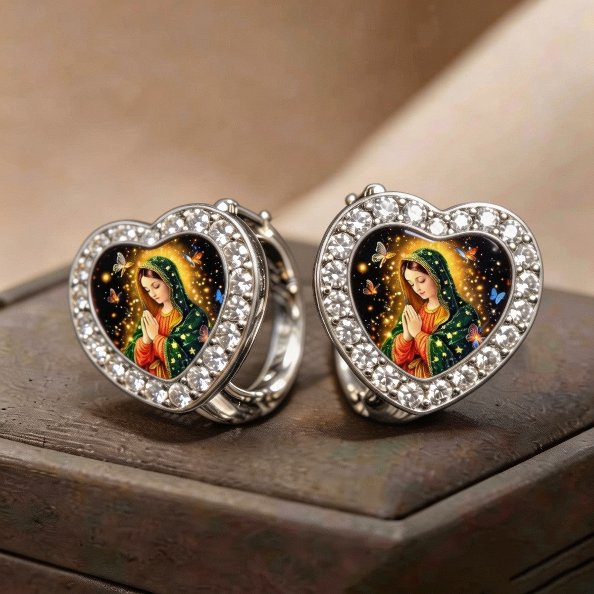 Praying Virgin Heart Earrings