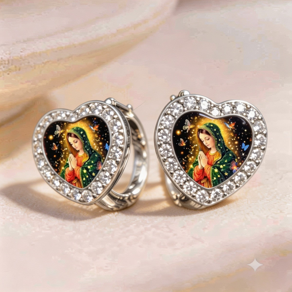 Praying Virgin Heart Earrings
