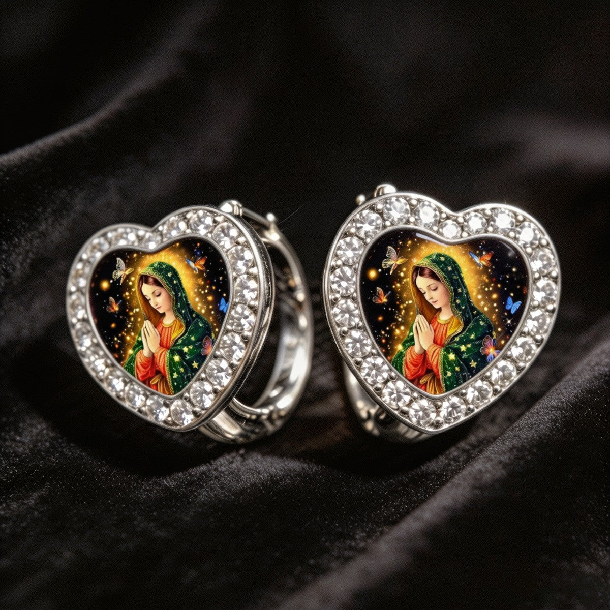 Praying Virgin Heart Earrings