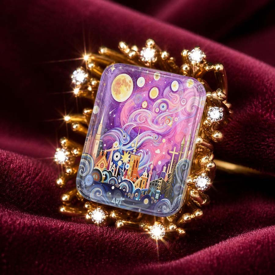 Starry Night Town Rectangular Ring
