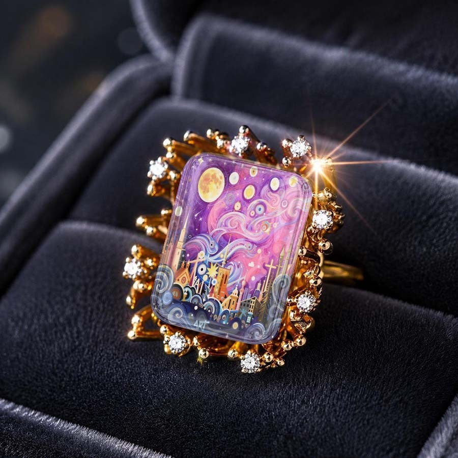 Starry Night Town Rectangular Ring