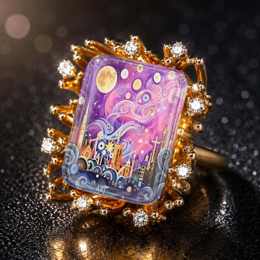 Starry Night Town Rectangular Ring