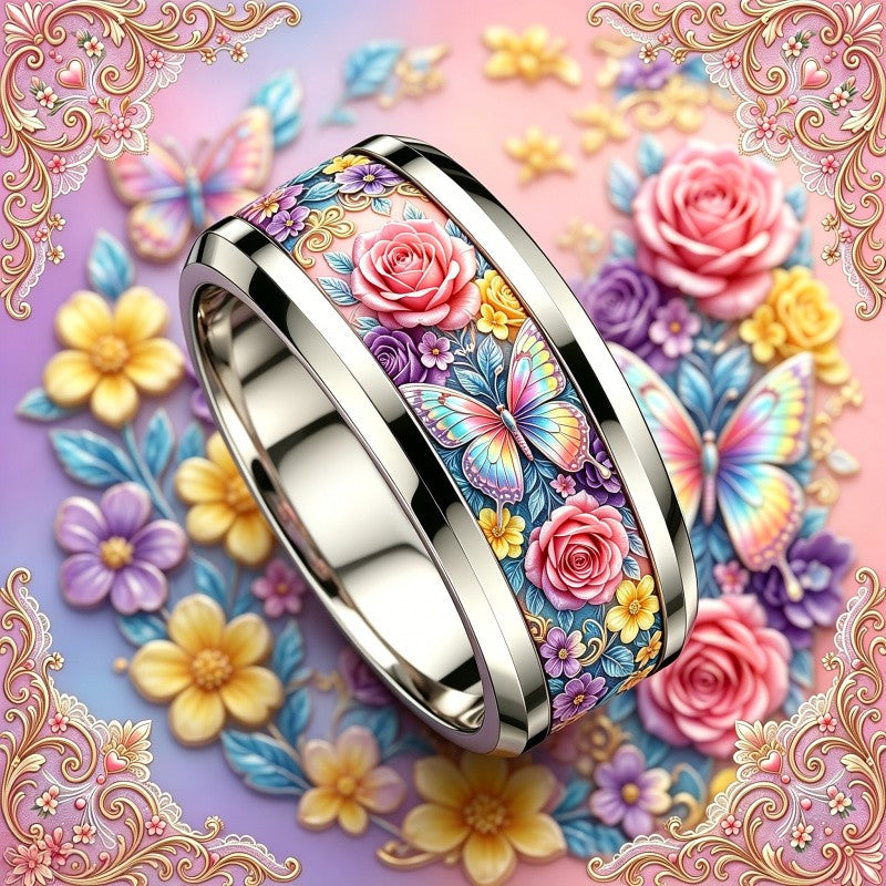 Rainbow Butterfly Floral Ring