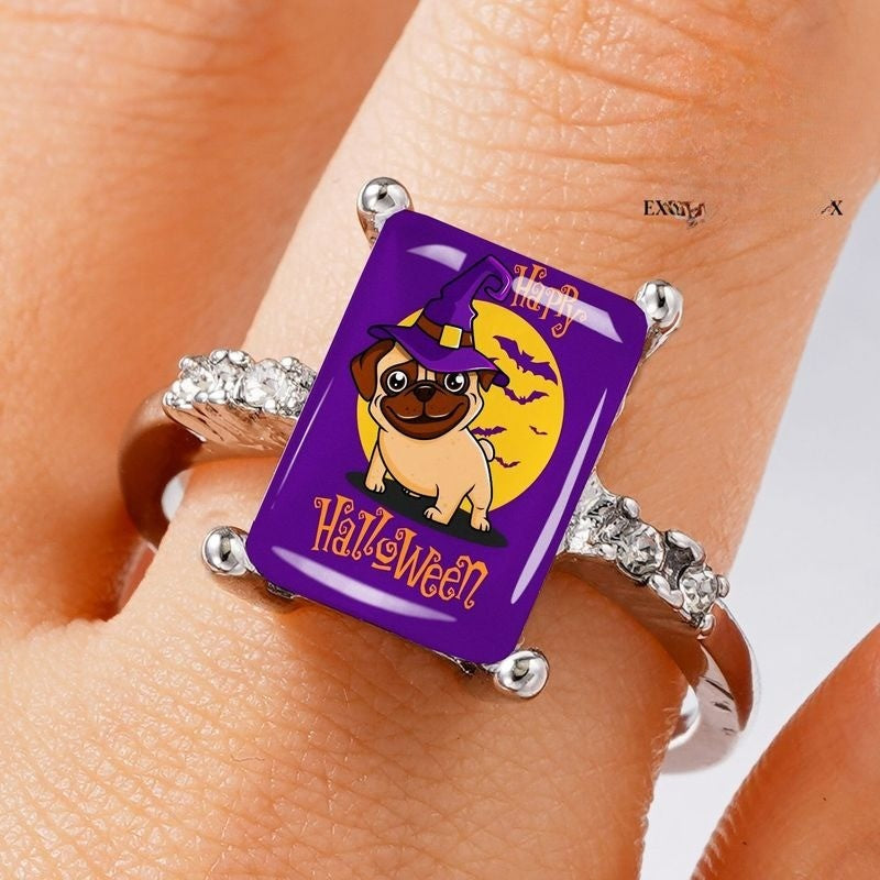 Pug Witch Halloween Ring