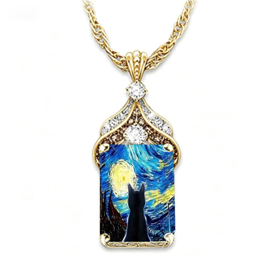 Swirling Sky Cat Pendant Necklace