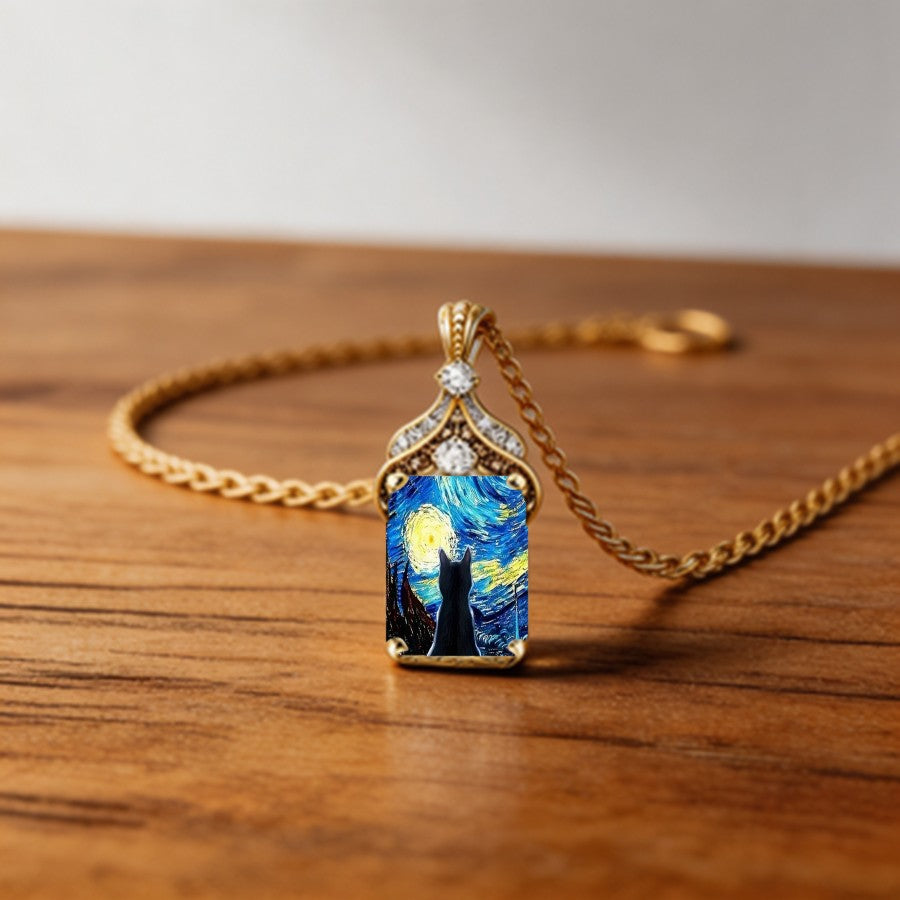Swirling Sky Cat Pendant Necklace