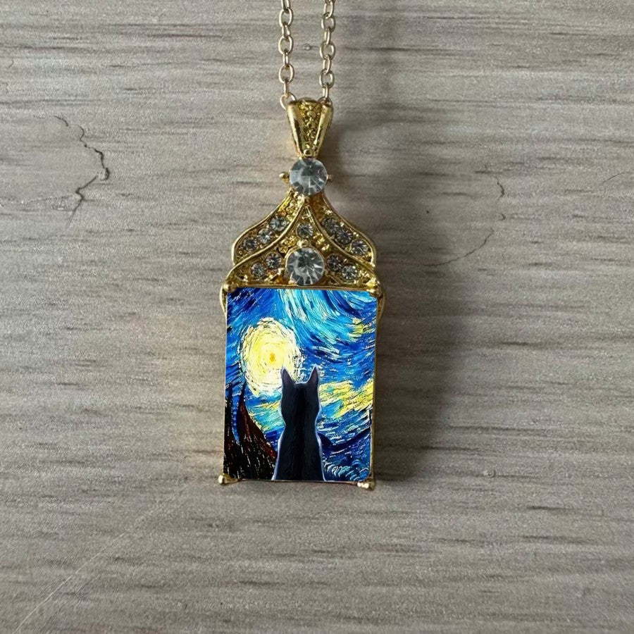 Swirling Sky Cat Pendant Necklace