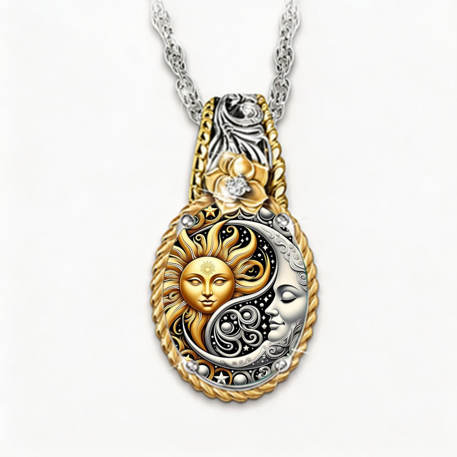 Sun & Moon Face Teardrop Necklace