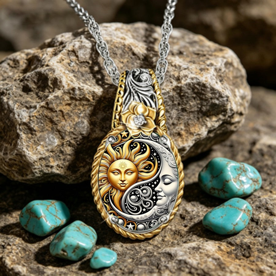 Sun & Moon Face Teardrop Necklace