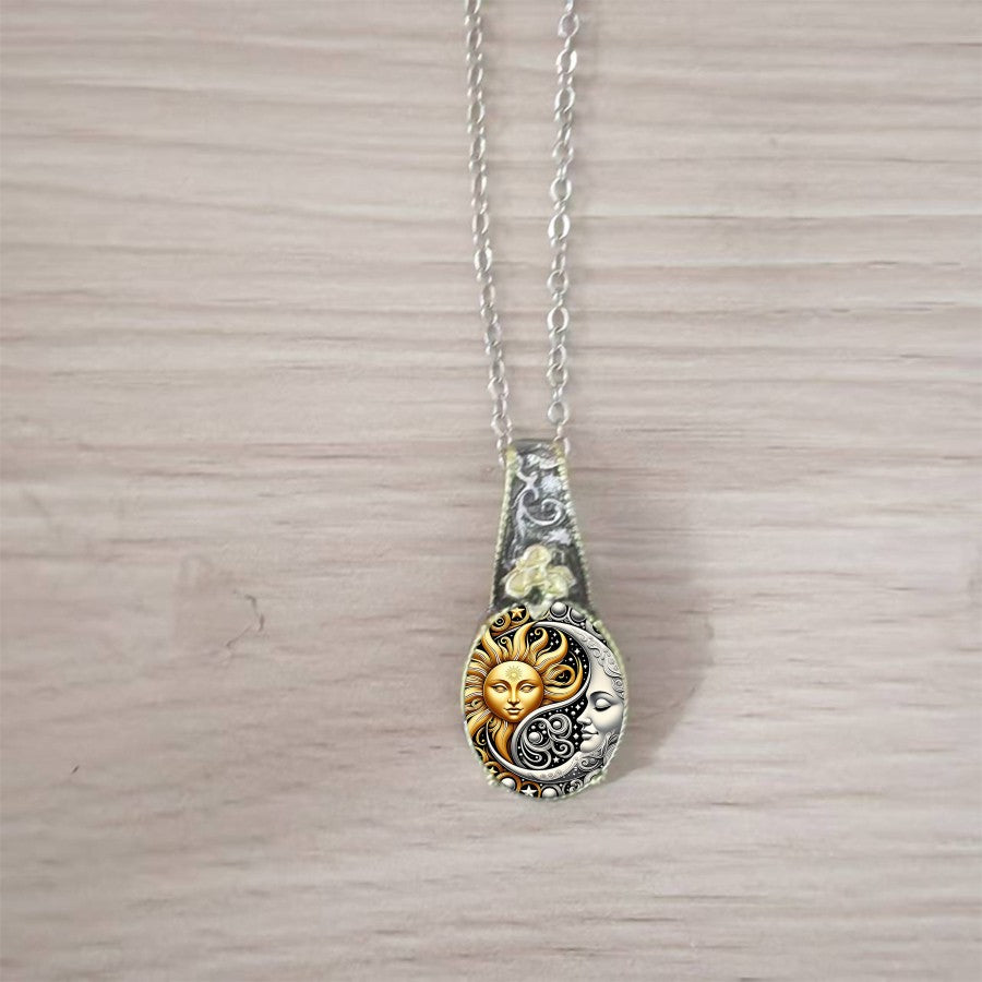 Sun & Moon Face Teardrop Necklace