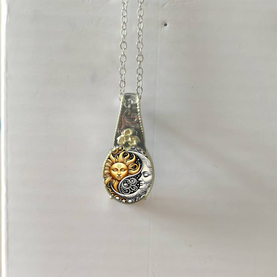 Sun & Moon Face Teardrop Necklace