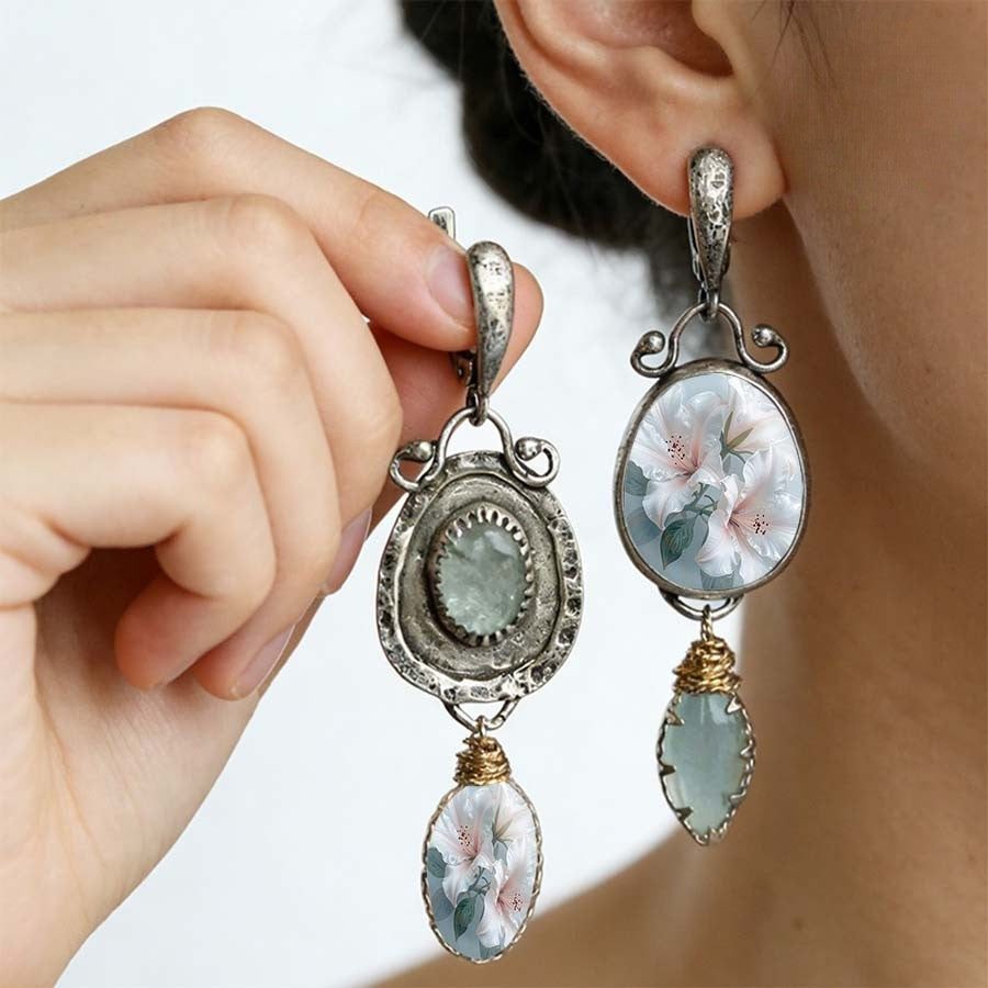Floral & Mint Stone Drop Earrings