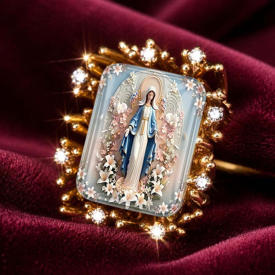 Floral Virgin Mary Square Ring